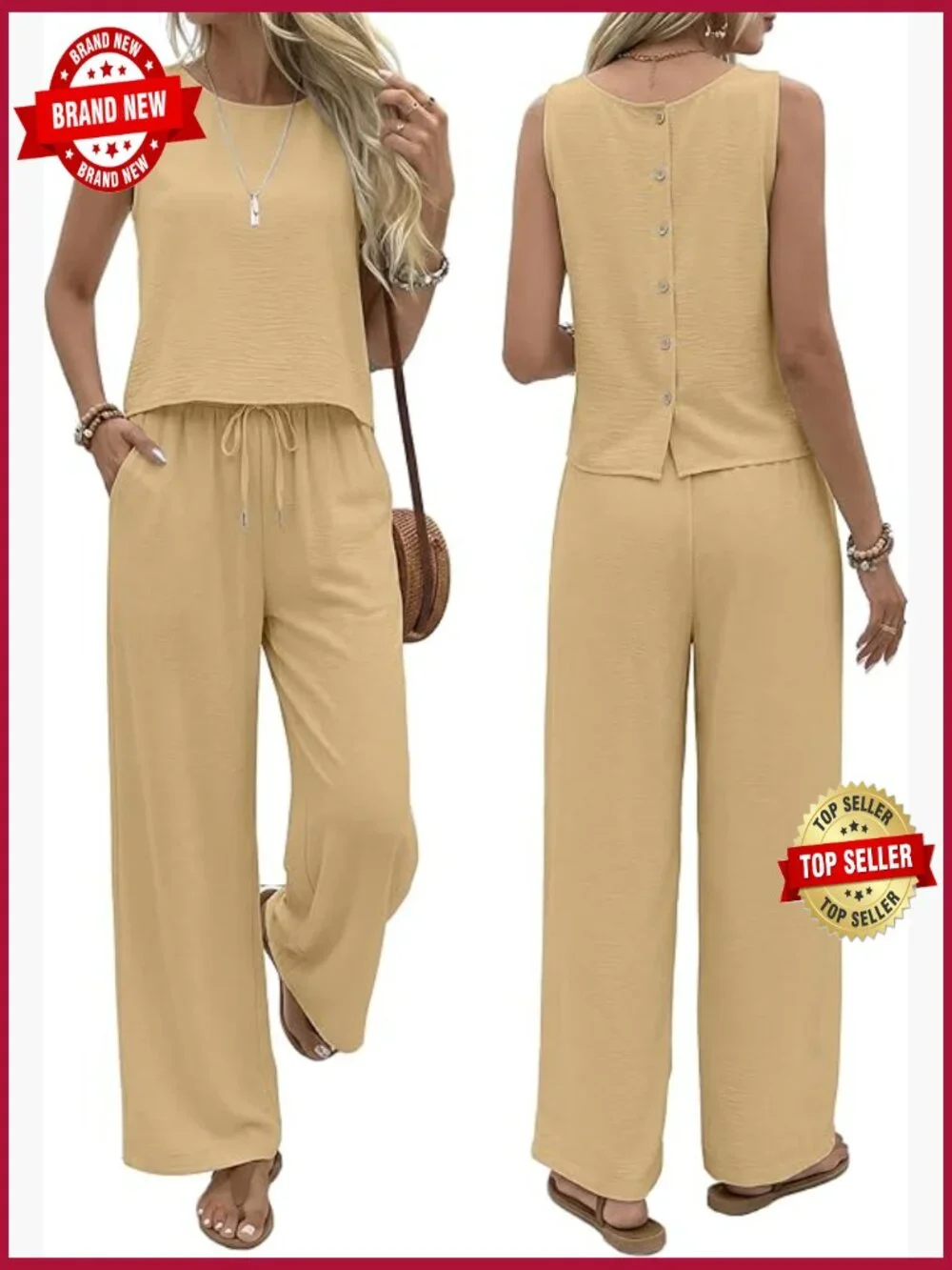 Women's Summer 2 Piece Set Tank Top Wide Leg Beach Pants Vacation Lounge Outfit